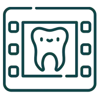 Dental X-ray icon showing tooth scan on monitor screen for dental imaging services.