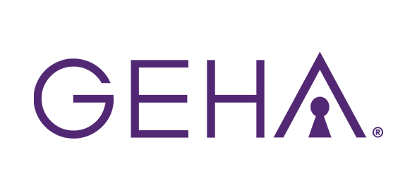 GEHA logo in purple text with registered trademark symbol.