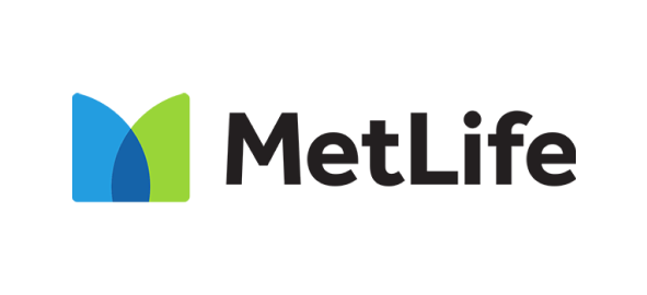 MetLife logo featuring blue and green geometric shapes with company name text.
