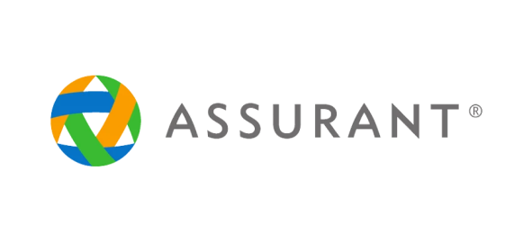Assurant logo with colorful circular icon and registered trademark symbol on white background.