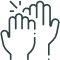 Two hands reaching upward with sun rays, symbolizing growth and dental care wellness.
