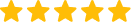 Five gold stars in a row representing a five-star customer rating for dental services.