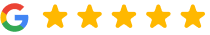 Google logo with five gold stars indicating excellent customer ratings for Your Total Dental & Orthodontics